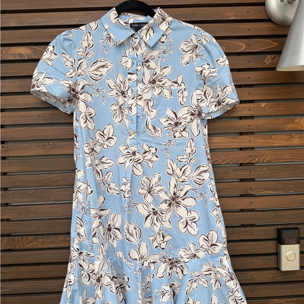 Rails Blue Floral Short-Sleeve Button-Up Dress